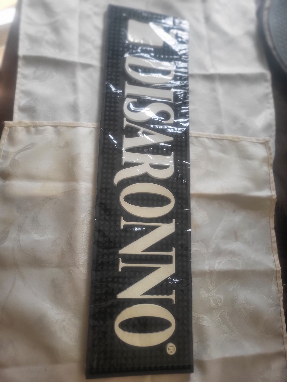 Disaronno WHITE/BLACK BAR RUNNER RUBBER RAIL SPILL MAT MAN CAVE